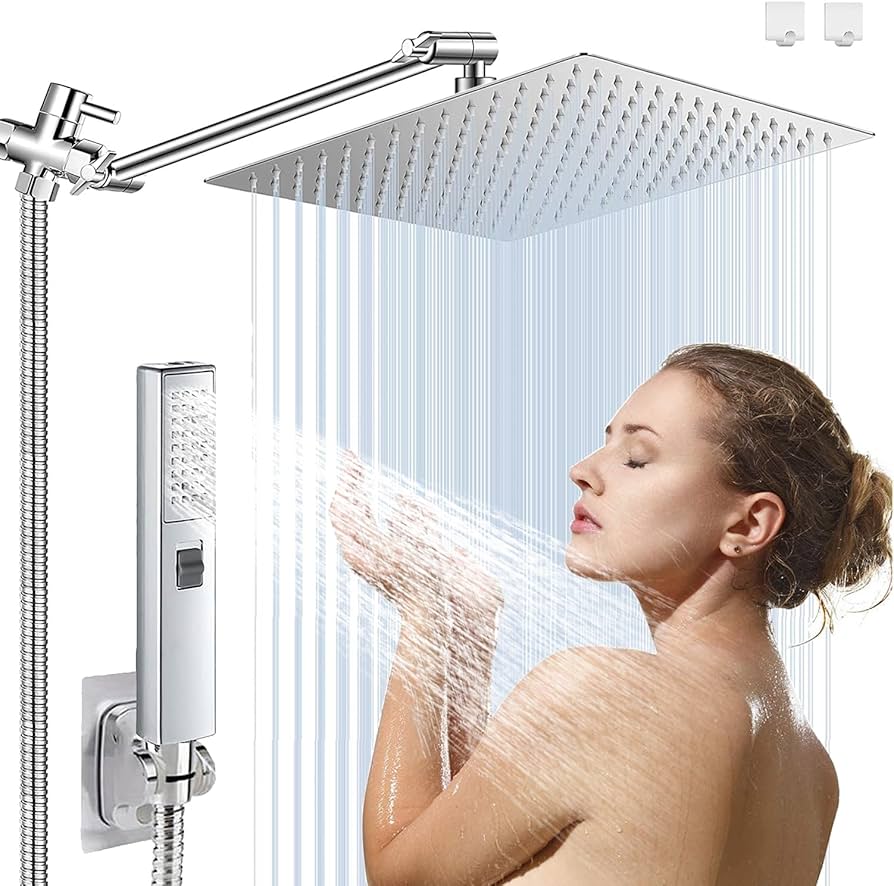 10" High Pressure Square Rainfall Shower Head and 2-in-1 Hand Shower,  Equipped with 78"Hose,3 Way Diverter Valve, Adhesive Shower Head Holder  (AWAXFOLO Chrome Square Shower Head Set) - Amazon.com